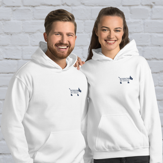 White BorrowMyDoggy unisex hoodie