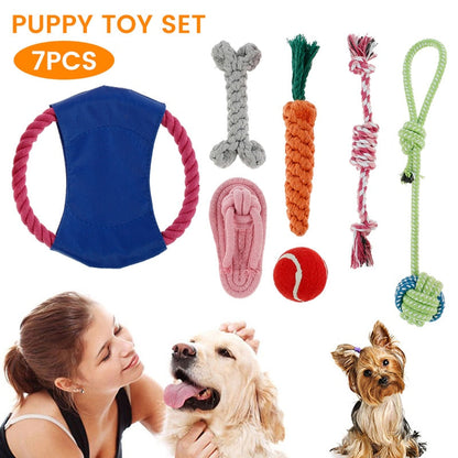 7 Pcs Interactive Dog Toy Kit Cotton Rope Ball Chew Flying Disc Toys for Large Medium Small Dogs Teeth Cleaning Pet Products